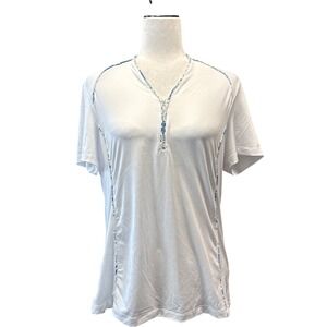 Tribal Sport Womens Riviera White Blue Trim UPF 50 Quarter Zip Knit Top M NEW